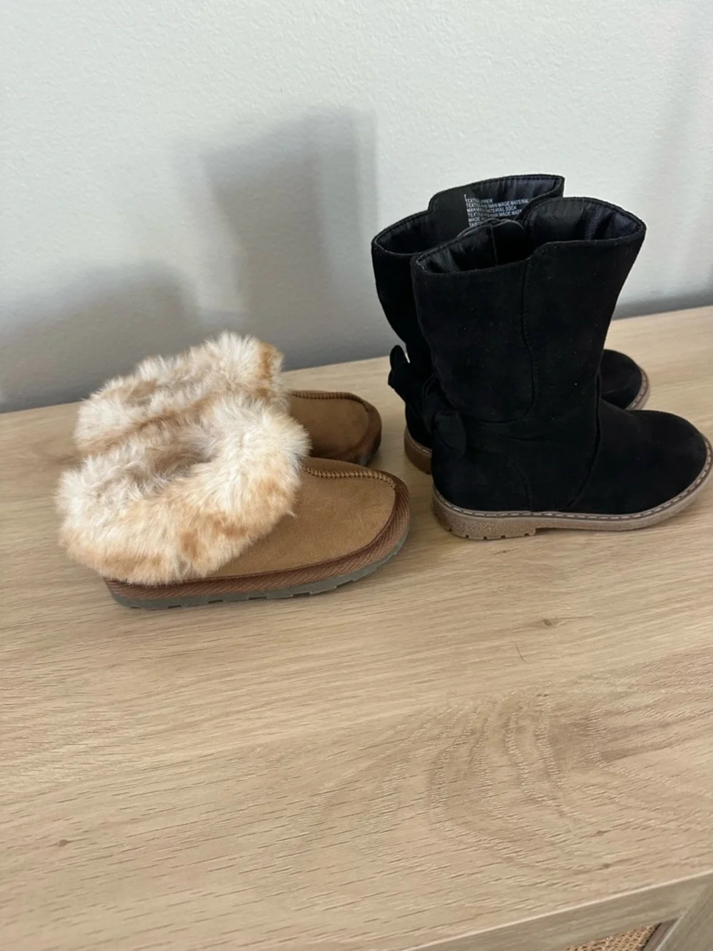 Cat & Jack Black Boots with Bow and Tan Faux-Fur Lined Slippers